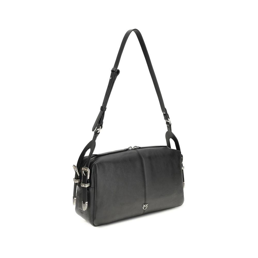 PINKO Black Calf Leather Bos Taurus Shoulder Bag