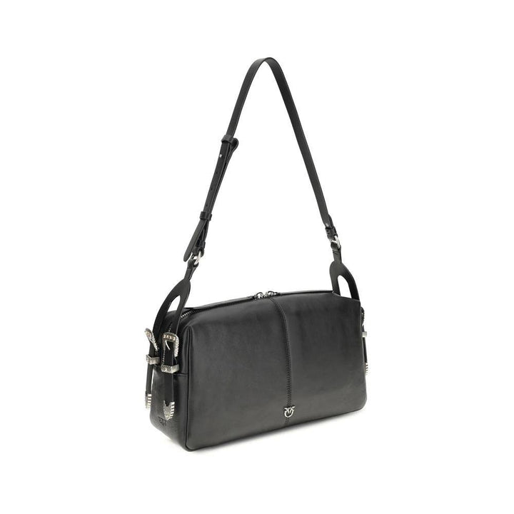 PINKO Black Calf Leather Bos Taurus Shoulder Bag