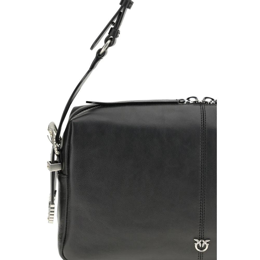 PINKO Black Calf Leather Bos Taurus Shoulder Bag