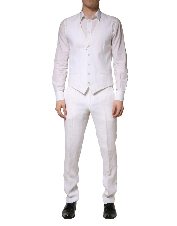 Dolce & Gabbana White SARTORIA Linen 2 Piece Men Formal Suit