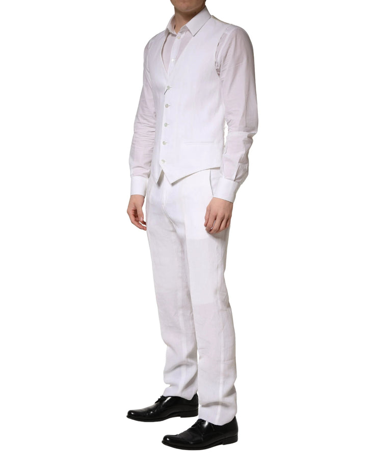 Dolce & Gabbana White SARTORIA Linen 2 Piece Men Formal Suit