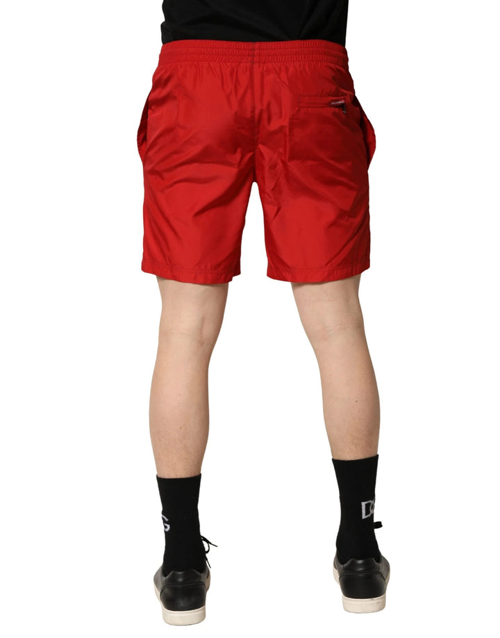 Dolce & Gabbana Red Polyester Men Drawstring Shorts Swimwear