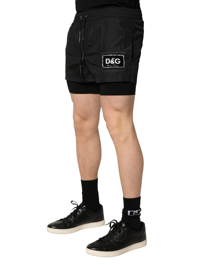 Dolce & Gabbana Black Polyester Drawstring Men Shorts Swimwear