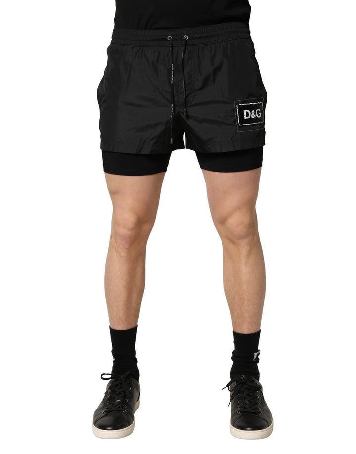 Dolce & Gabbana Black Polyester Drawstring Men Shorts Swimwear