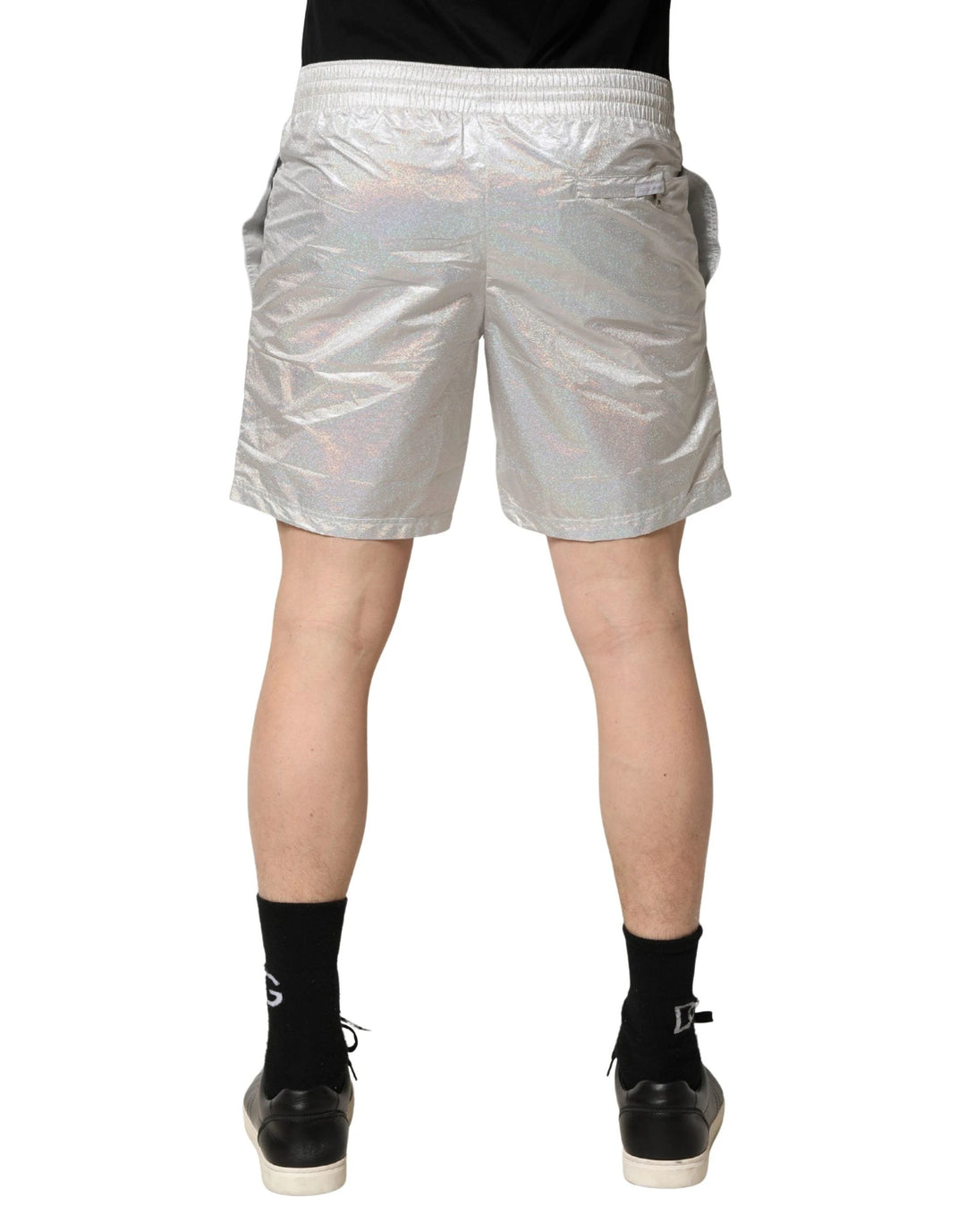 Dolce & Gabbana Silver Polyester Drawstring Men Shorts Swimwear