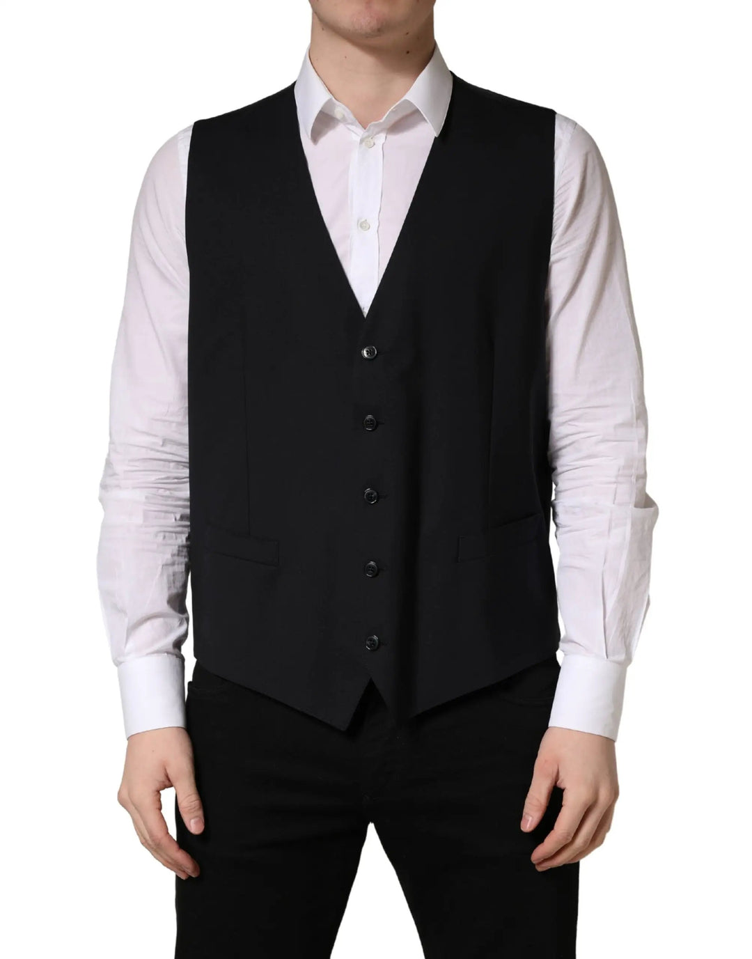 Dolce &amp; Gabbana Black Wool Single Breasted Waistcoat Vest