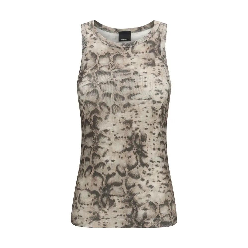 PINKO Beige Cotton Sleeveles T-Shirt