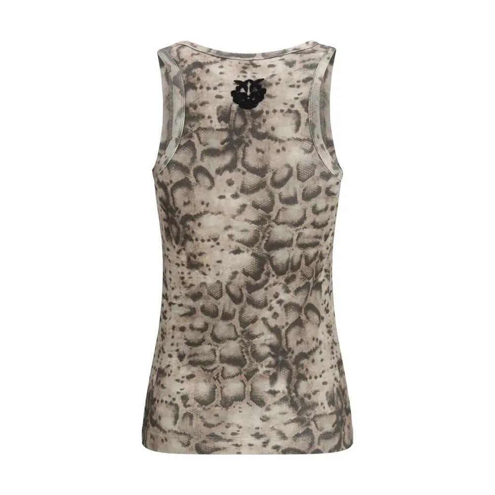 PINKO Beige Cotton Sleeveles T-Shirt