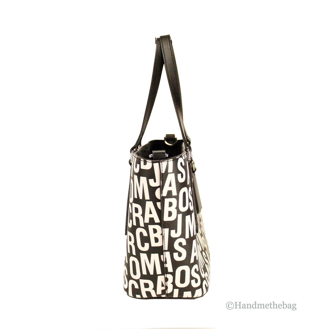 Marc Jacobs Small Black White Monogram Print Saffiano Leather Tote Crossbody Bag
