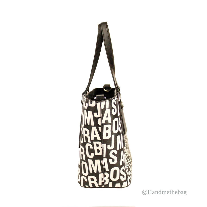 Marc Jacobs Small Black White Monogram Print Saffiano Leather Tote Crossbody Bag