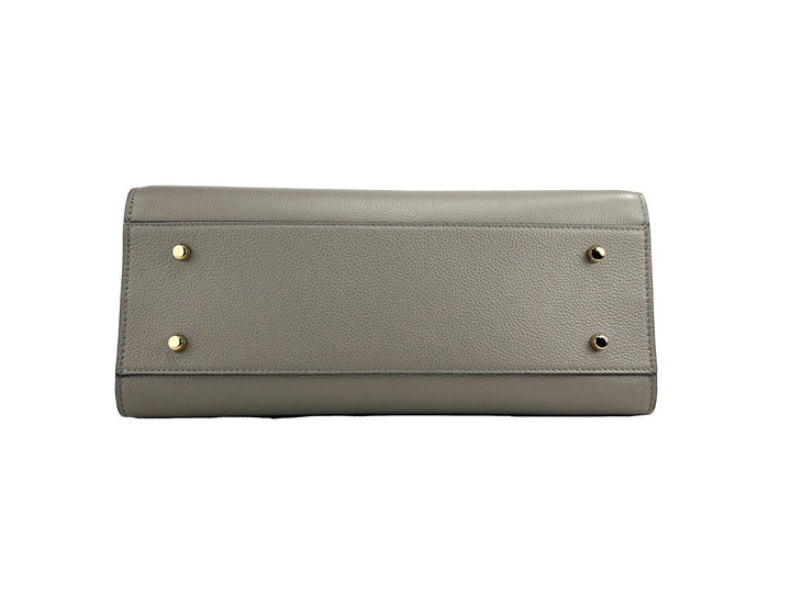 Versace Virtus Large Leather Top Handle Satchel Bag Tote Gray