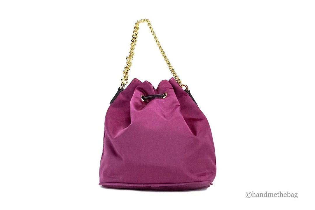 Versace Small Dahlia Nylon Medusa Pendant Bucket Chain Crossbody Bag Purse