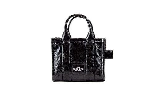 Marc Jacobs The Shiny Crinkle Micro Tote Black Leather Crossbody Bag Handbag