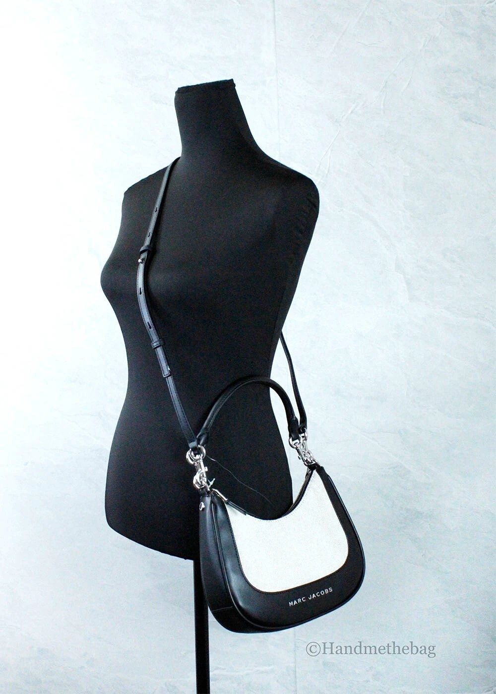 Marc Jacobs Natural Black Canvas Leather Hobo Shoulder Handbag Purse