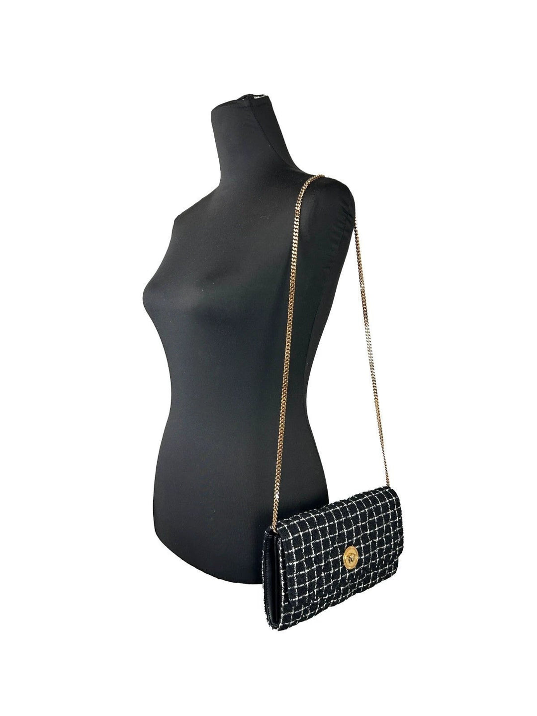 Versace Wallet On A Chain Fabric Black Crossbody Bag