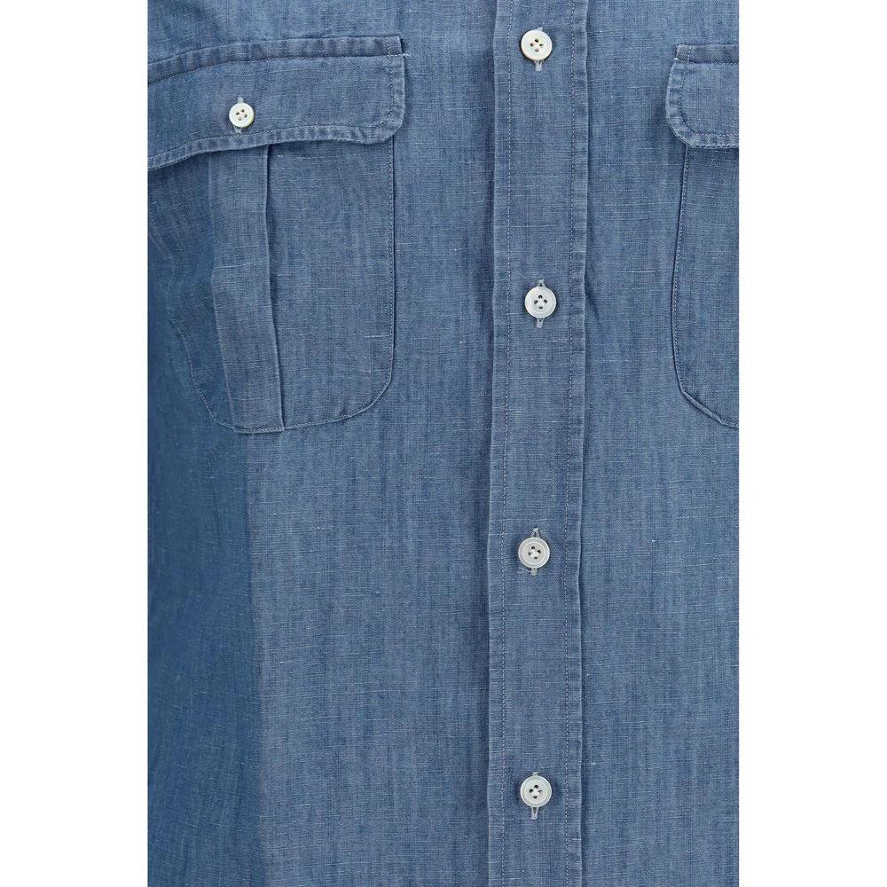 Finamore Blue Cotton Dress Shirt