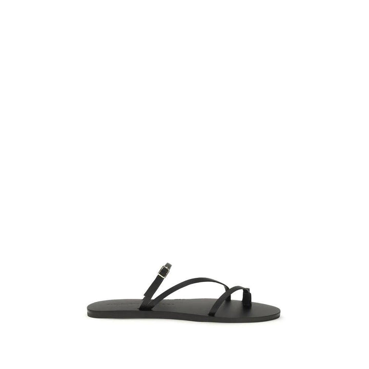 Manebi Black Calf Leather Bos Taurus Flat Sandals