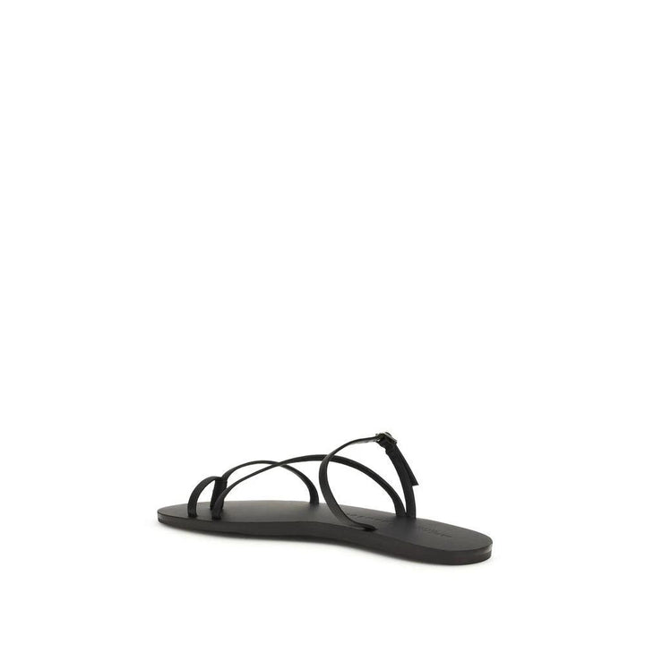 Manebi Black Calf Leather Bos Taurus Flat Sandals