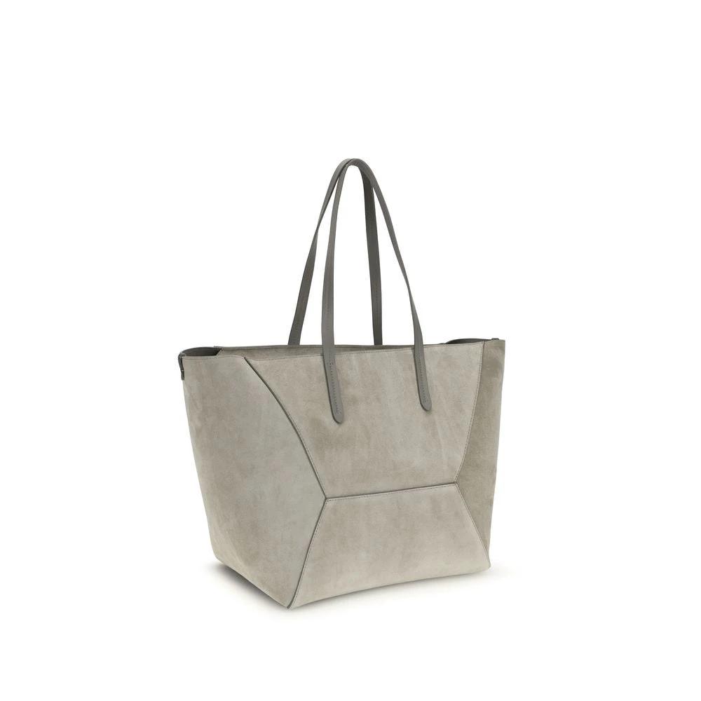 Brunello Cucinelli Gray Calf Leather Bos Taurus Shoulder Bag