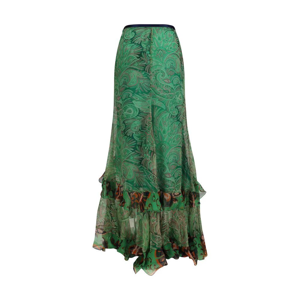 Etro Bicolor Silk Long Skirt