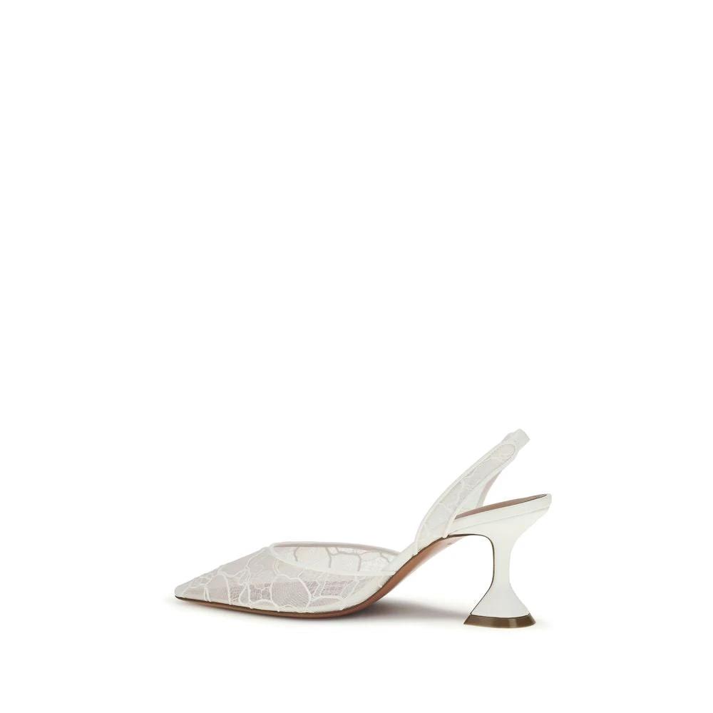 Amina Muaddi White Fabric Mid Heel Pumps