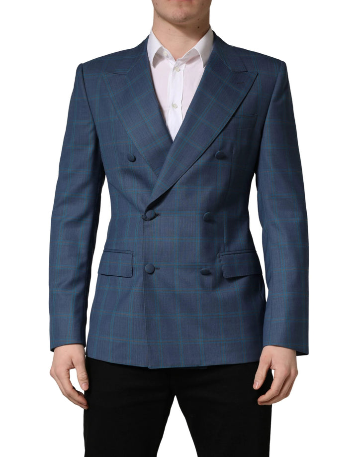 Dolce &amp; Gabbana Blue Checked Double Breasted Men Suit Jacket
