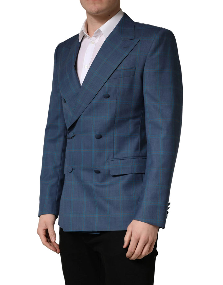 Dolce &amp; Gabbana Blue Checked Double Breasted Men Suit Jacket