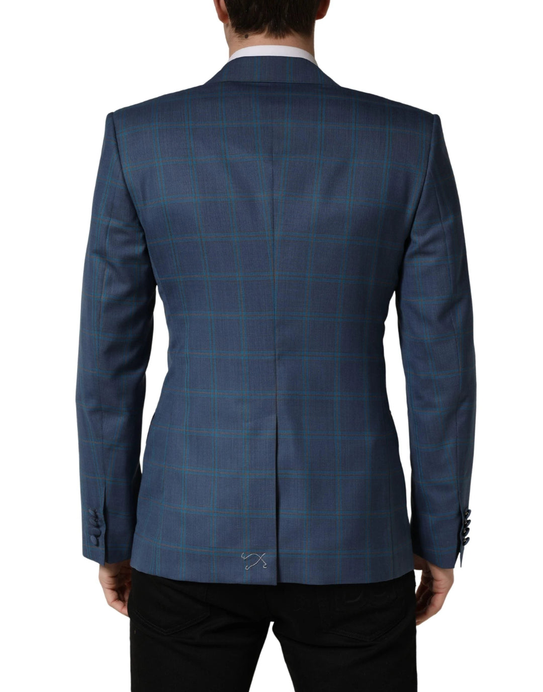 Dolce &amp; Gabbana Blue Checked Double Breasted Men Suit Jacket