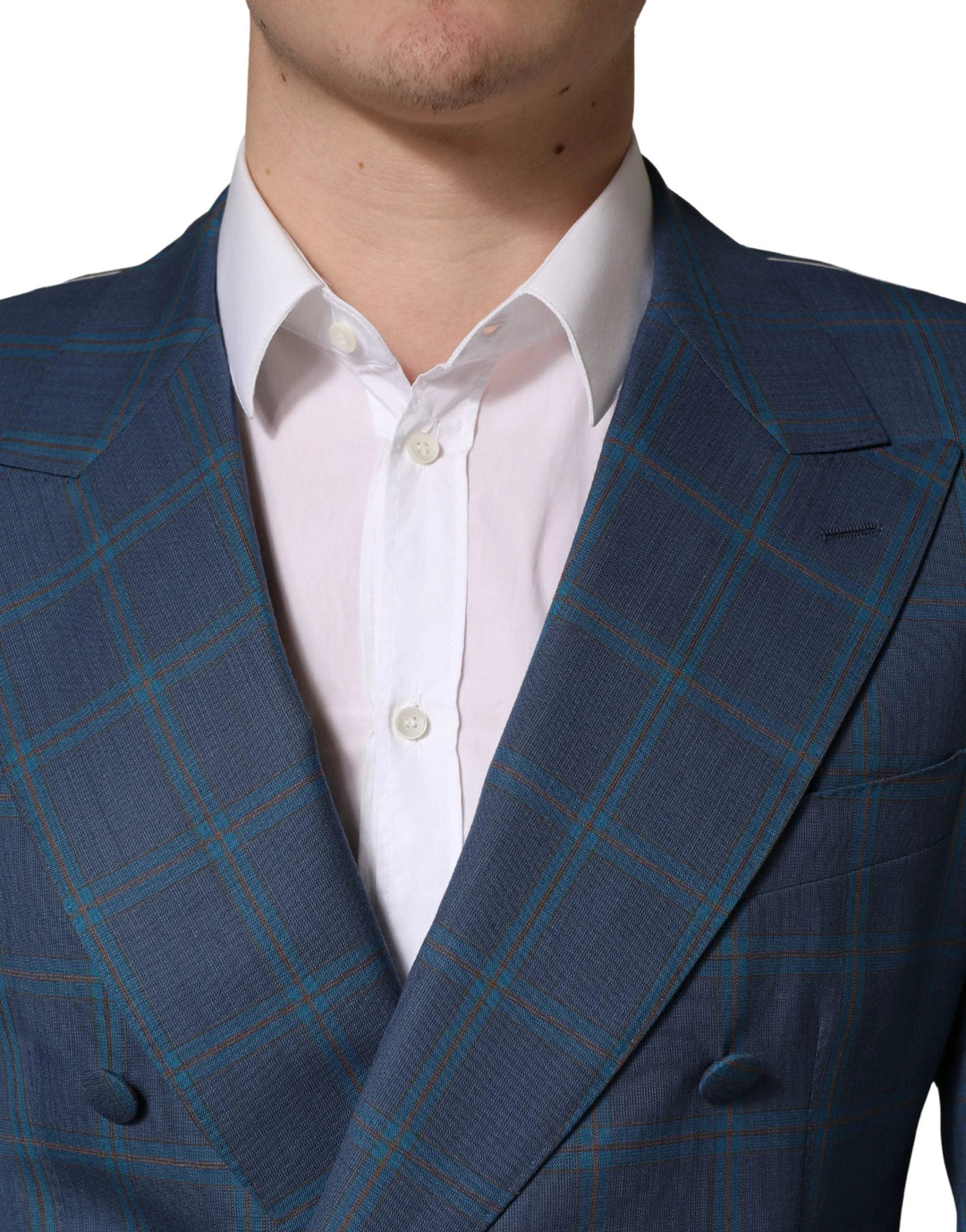 Dolce &amp; Gabbana Blue Checked Double Breasted Men Suit Jacket