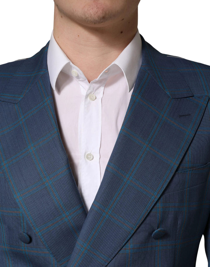 Dolce &amp; Gabbana Blue Checked Double Breasted Men Suit Jacket