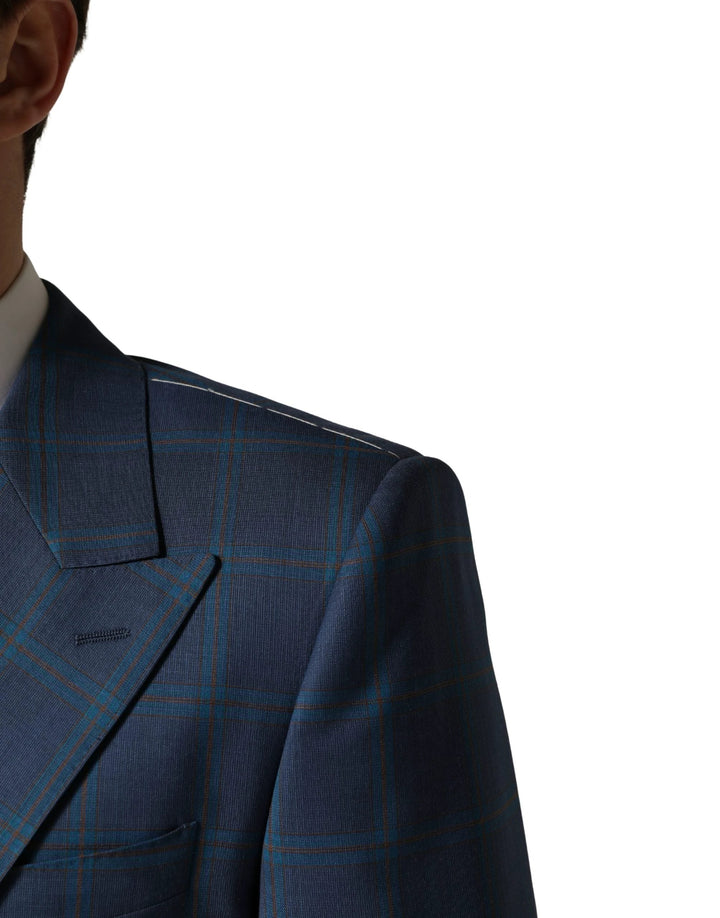 Dolce &amp; Gabbana Blue Checked Double Breasted Men Suit Jacket