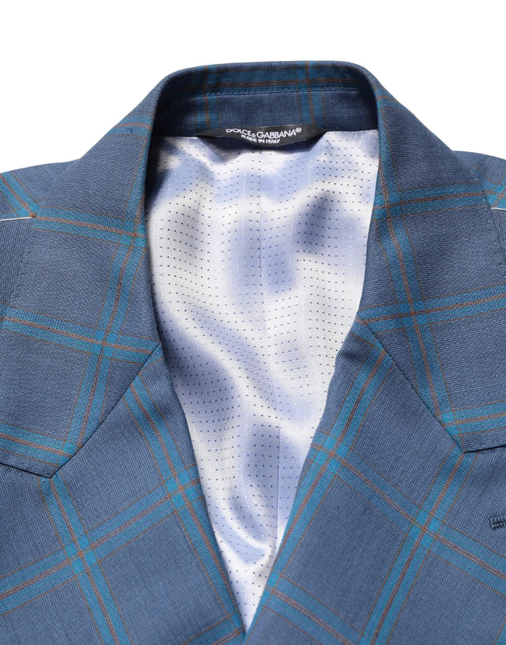Dolce &amp; Gabbana Blue Checked Double Breasted Men Suit Jacket