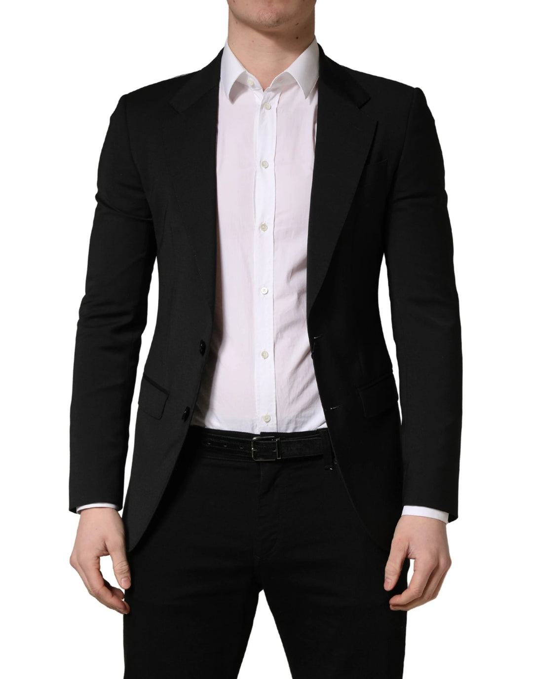 Dolce &amp; Gabbana Black Polyester 2 Buttons Men Suit Jacket