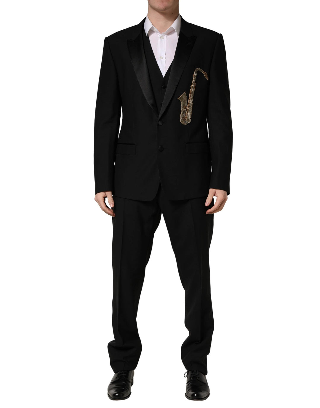 Dolce &amp; Gabbana Black Wool Silk Saxophone Slim Fit 3Pc Suit