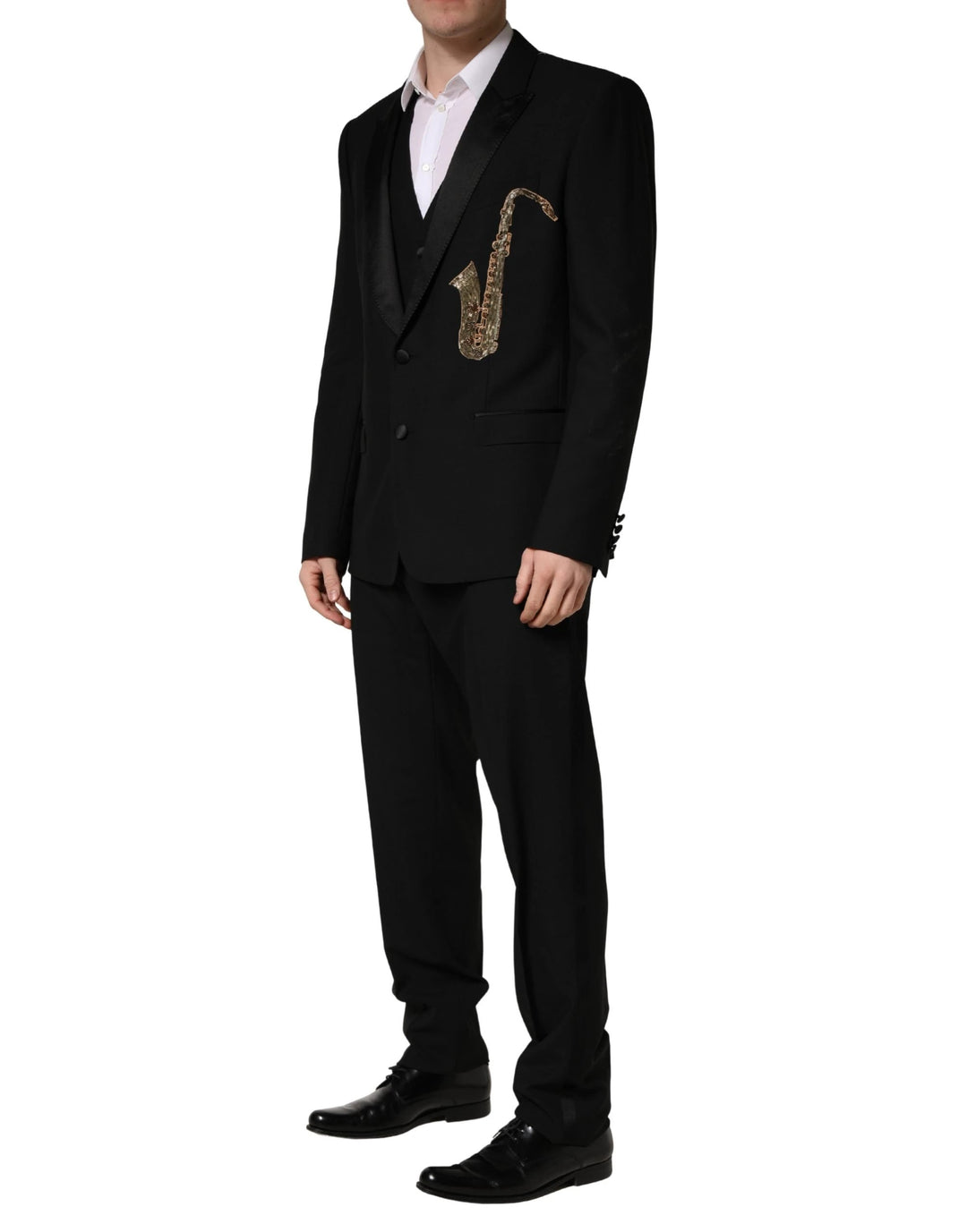 Dolce &amp; Gabbana Black Wool Silk Saxophone Slim Fit 3Pc Suit