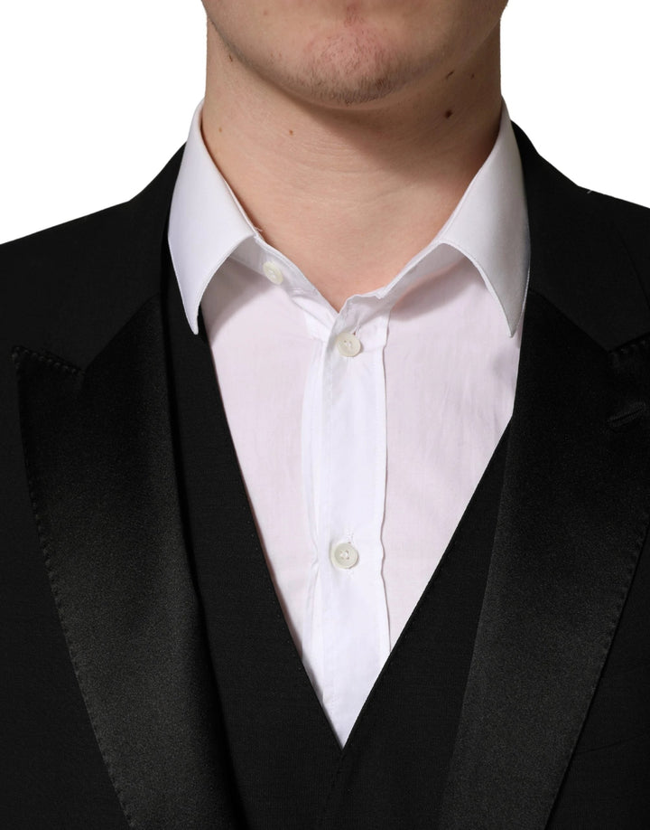 Dolce &amp; Gabbana Black Wool Silk Saxophone Slim Fit 3Pc Suit