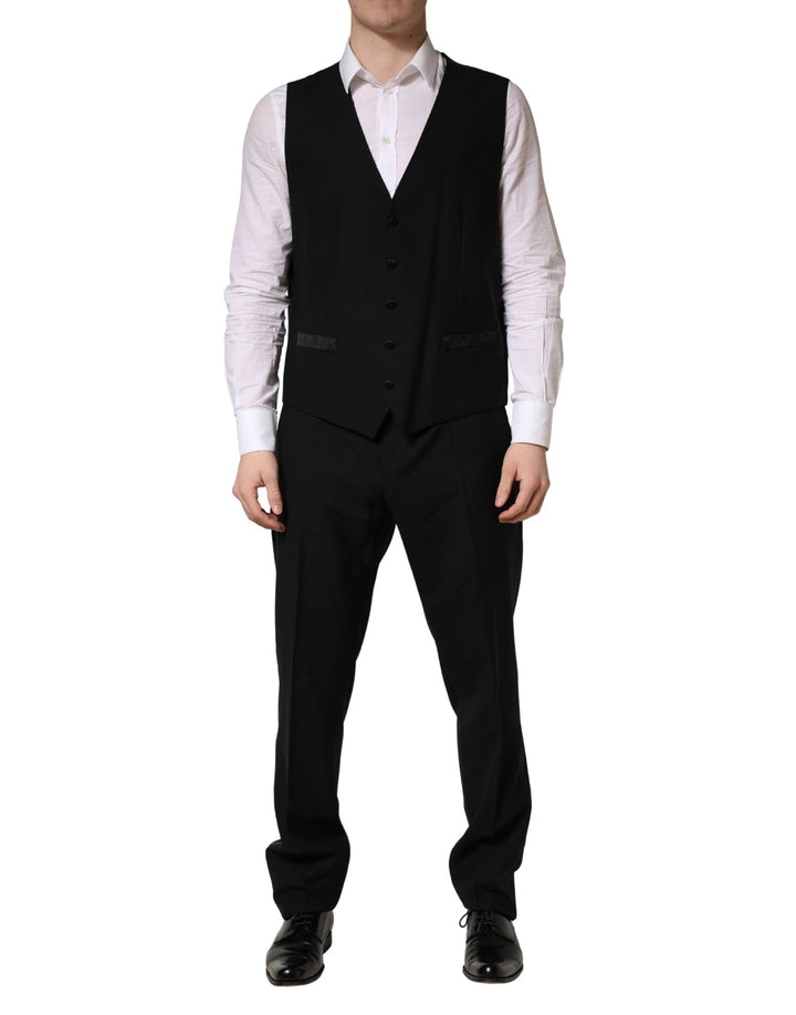 Dolce &amp; Gabbana Black Wool Silk Saxophone Slim Fit 3Pc Suit