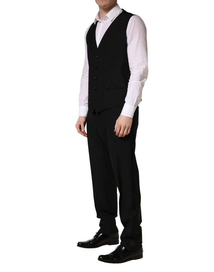 Dolce &amp; Gabbana Black Wool Silk Saxophone Slim Fit 3Pc Suit
