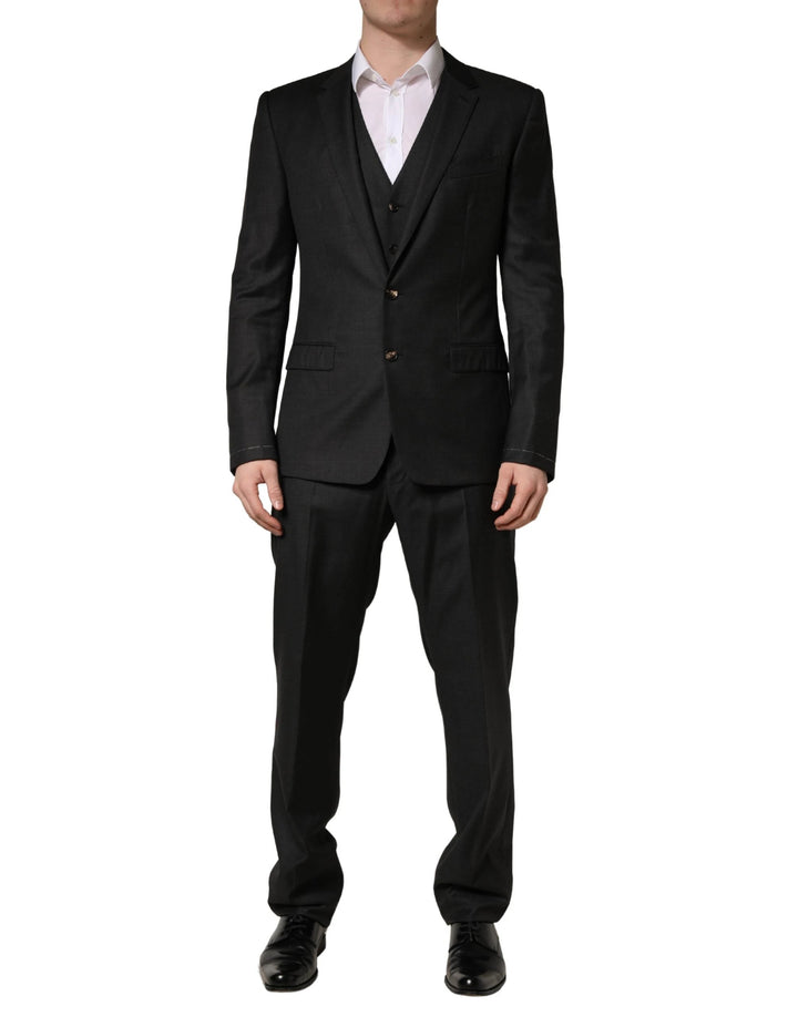 Dolce &amp; Gabbana Black Wool Slim Fit Formal 3 Piece Men Suit