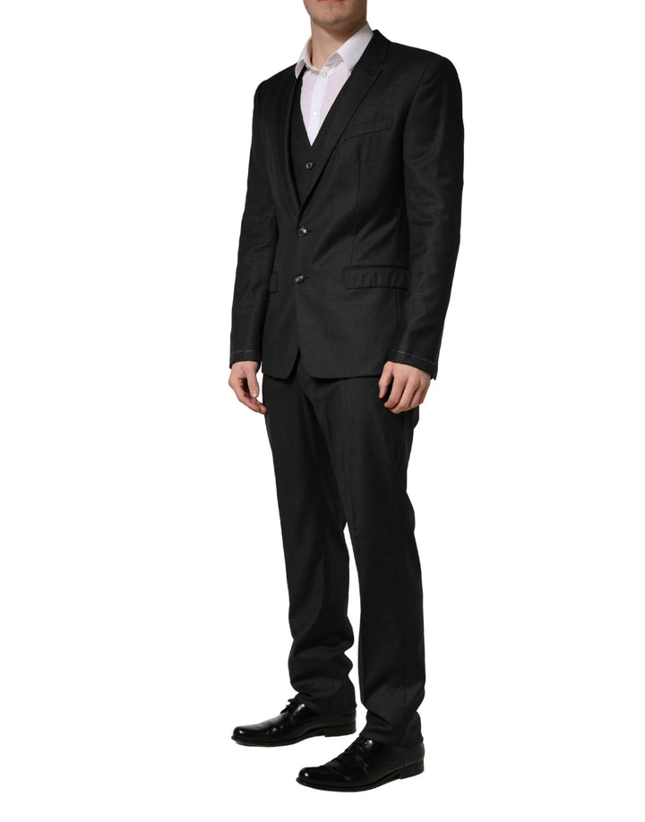 Dolce &amp; Gabbana Black Wool Slim Fit Formal 3 Piece Men Suit
