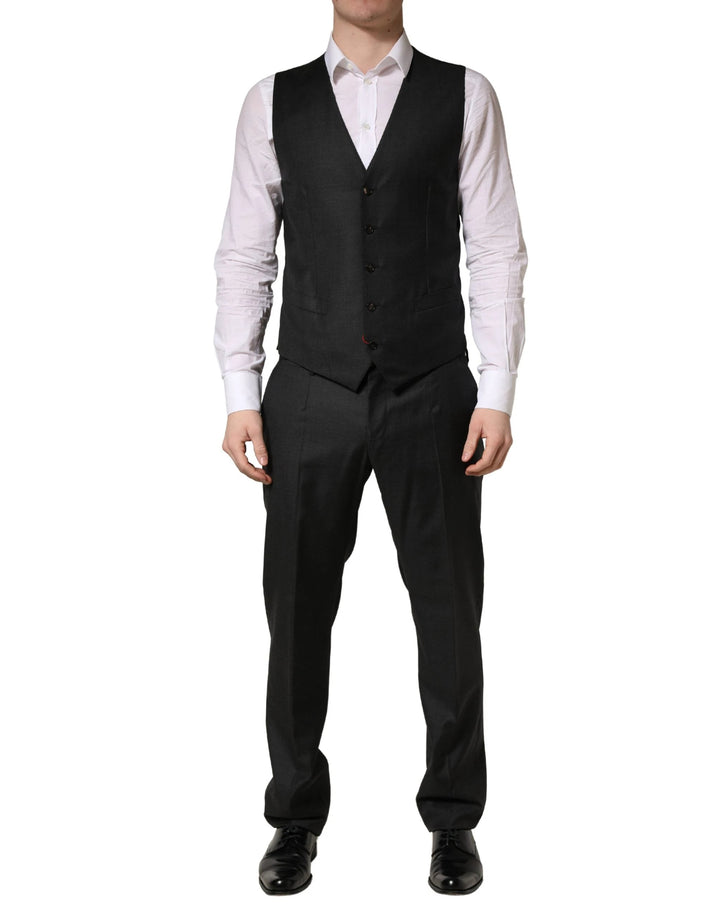 Dolce &amp; Gabbana Black Wool Slim Fit Formal 3 Piece Men Suit