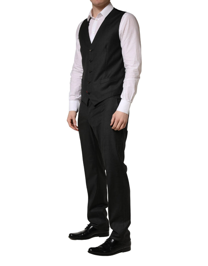 Dolce &amp; Gabbana Black Wool Slim Fit Formal 3 Piece Men Suit