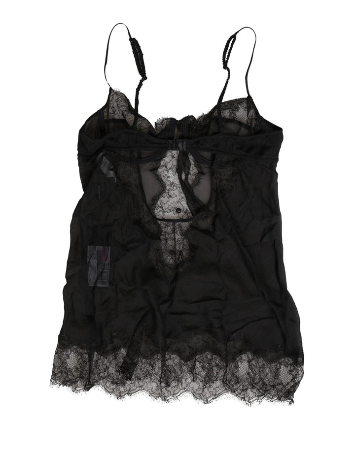 Dolce &amp; Gabbana Black Silk Lace Lingerie Chemise Top Underwear