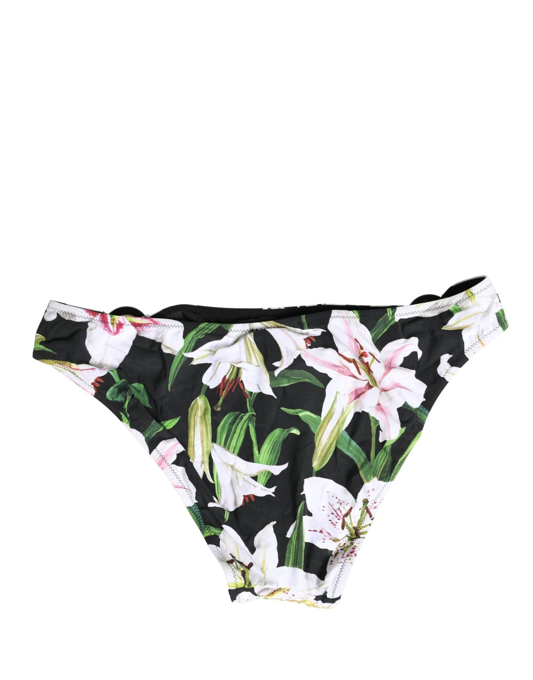 Dolce &amp; Gabbana Black Lily Print Nylon Bottom Beachwear Swimwear
