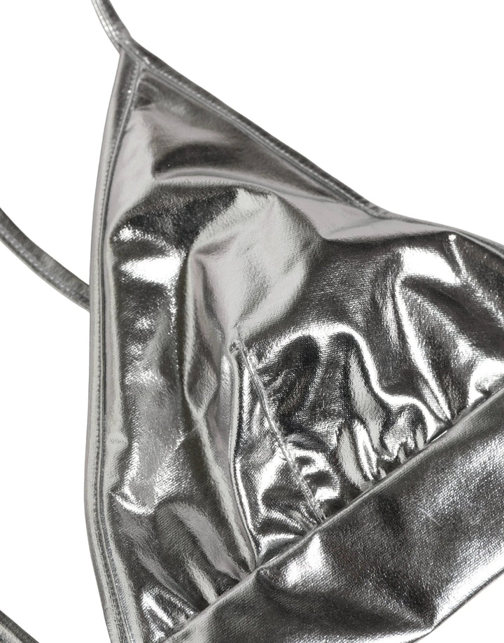 Dolce &amp; Gabbana Metallic Silver Sleeveless Bustier Cropped Top