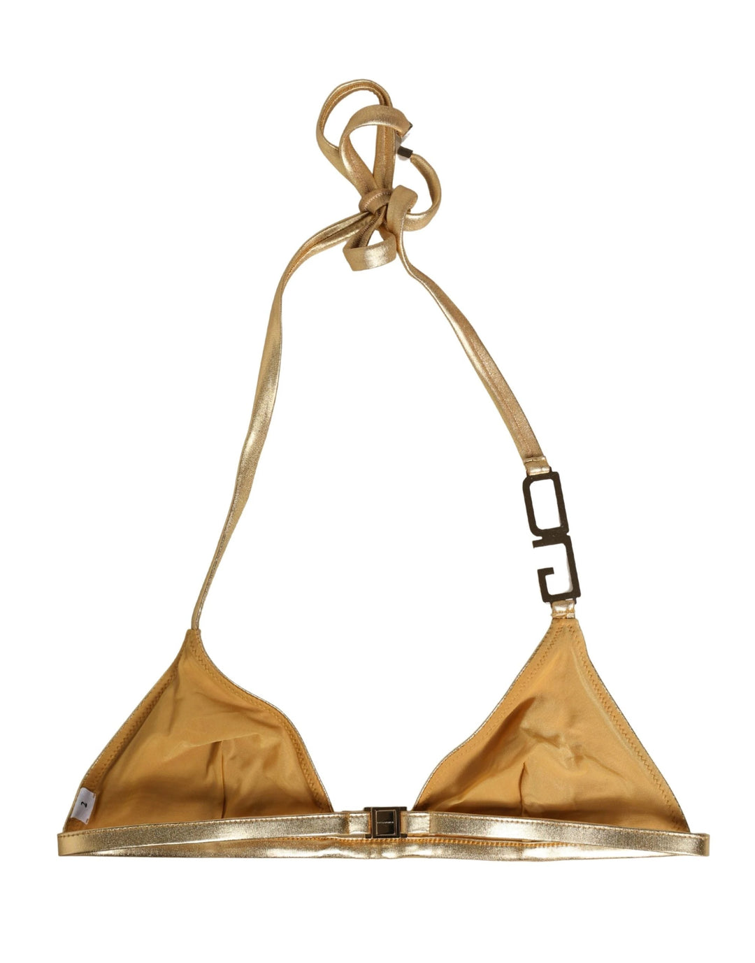 Dolce &amp; Gabbana Gold-Tone Triangle Bikini Top DG Logo Swimwear
