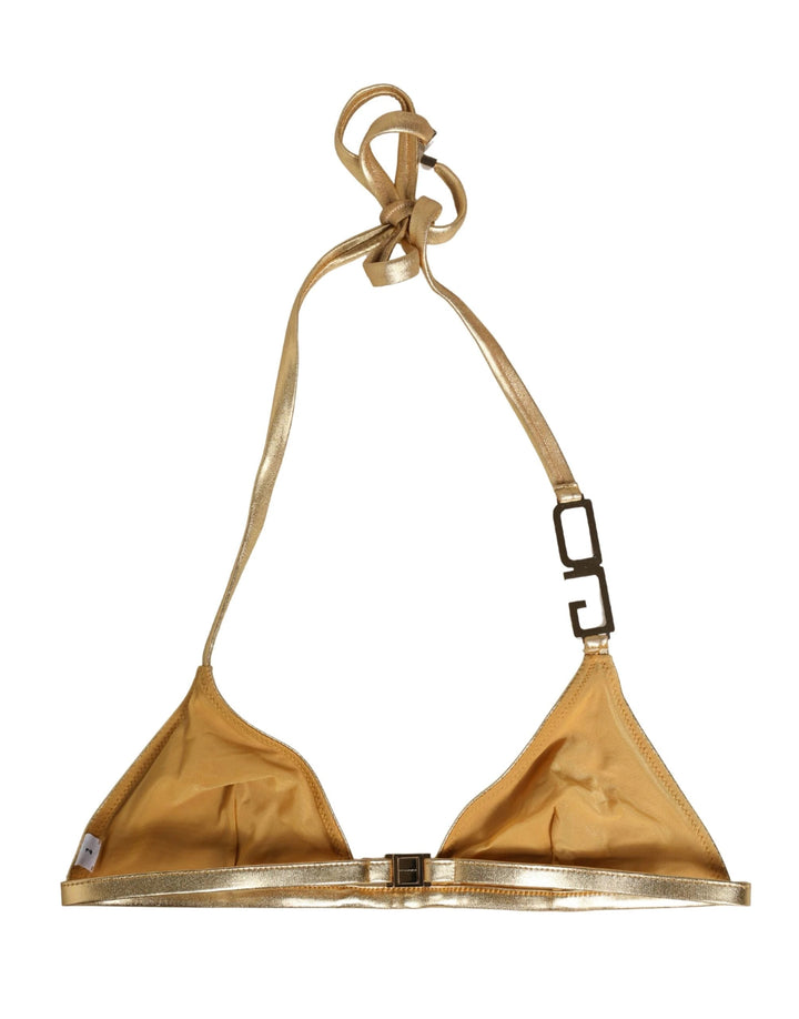 Dolce &amp; Gabbana Gold-Tone Triangle Bikini Top DG Logo Swimwear