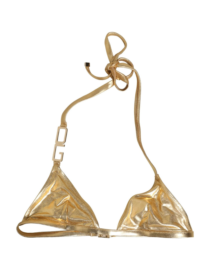 Dolce &amp; Gabbana Gold-Tone Triangle Bikini Top DG Logo Swimwear