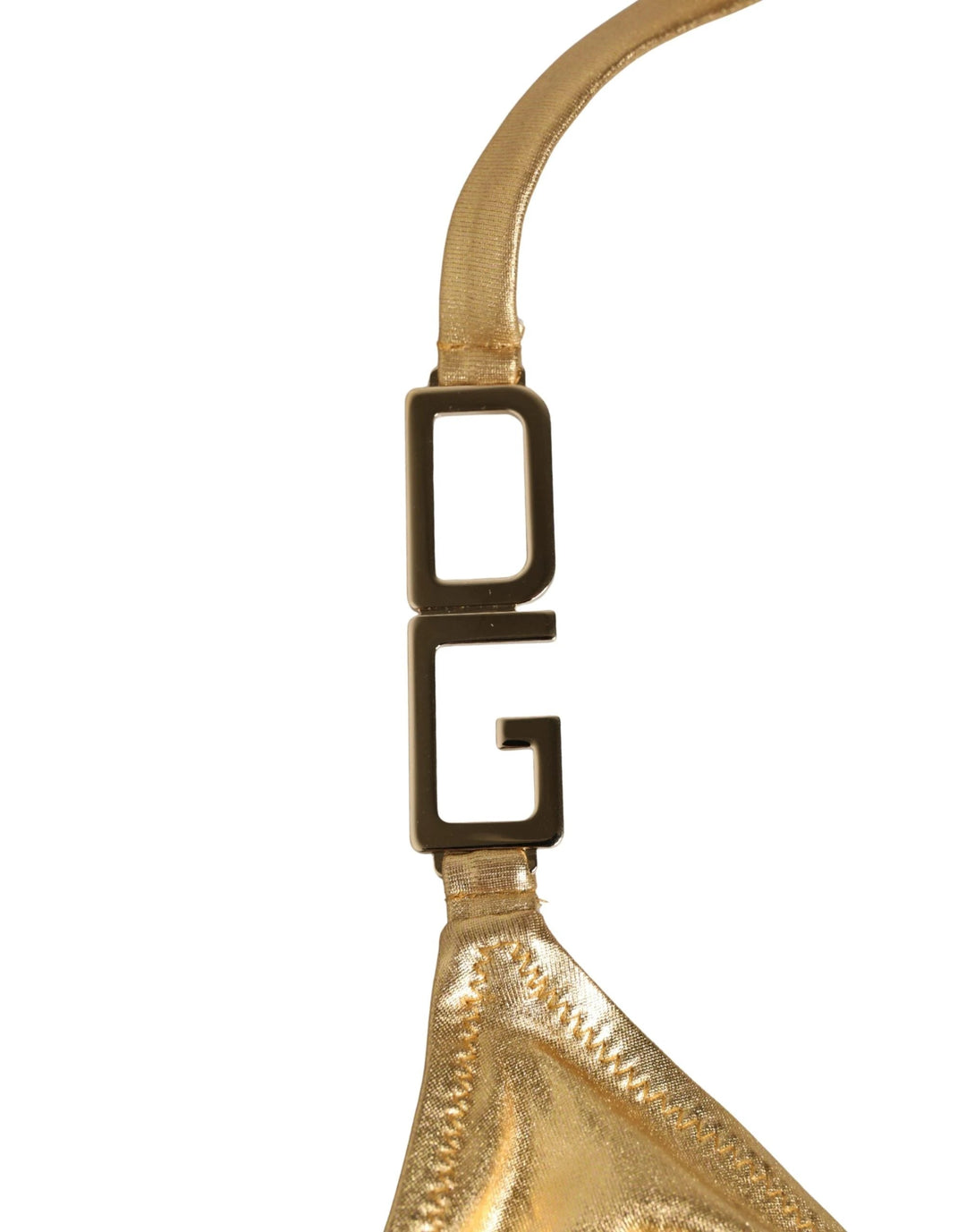 Dolce &amp; Gabbana Gold-Tone Triangle Bikini Top DG Logo Swimwear