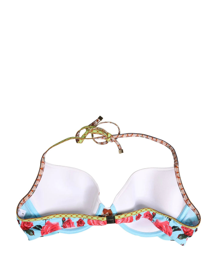 Dolce &amp; Gabbana Multicolor Floral Print Halter Bikini Top Swimwear